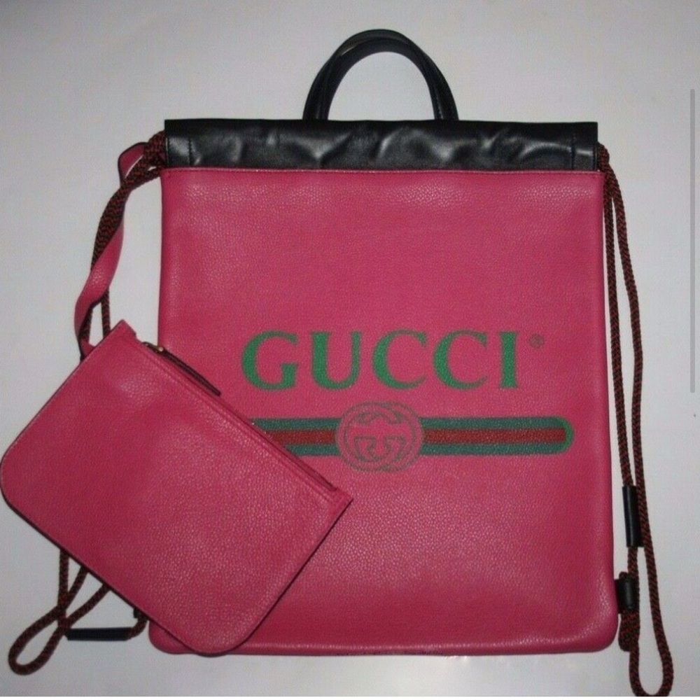 Gucci 2018 Leather Drawstring Backpack in Pink NEW WITH DUSTBAG - Picture 13 of 16